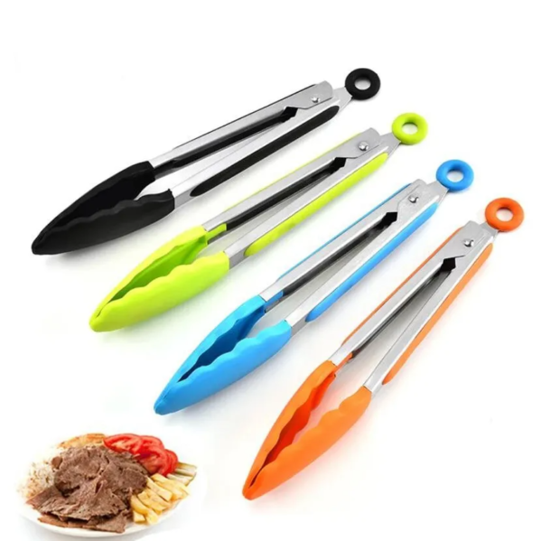 Kitchen Gadgets Silicone Food Tong Stainless Steel Non-Slip Cooking Clip - Image 2