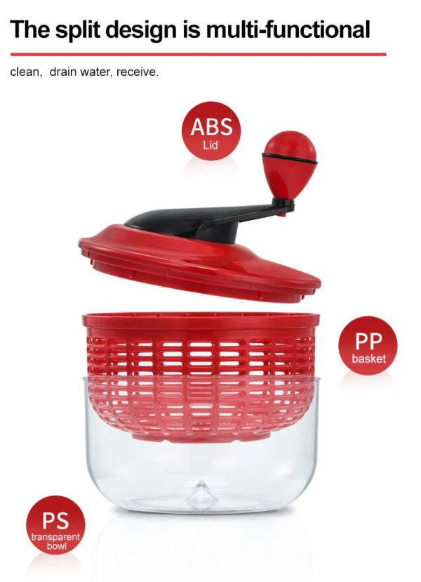 Kitchen Gargets Plastic Vegetable Washer Spinner with Clear Serving Bowl - Image 3