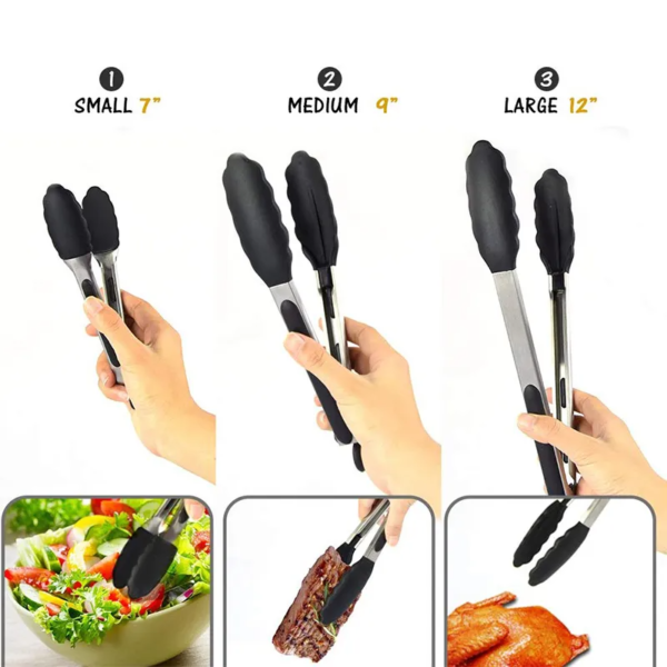 Kitchen Gadgets Silicone Food Tong Stainless Steel Non-Slip Cooking Clip - Image 3