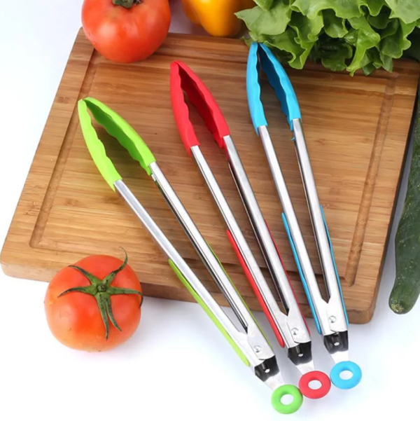 Kitchen Gadgets Silicone Food Tong Stainless Steel Non-Slip Cooking Clip - Image 4