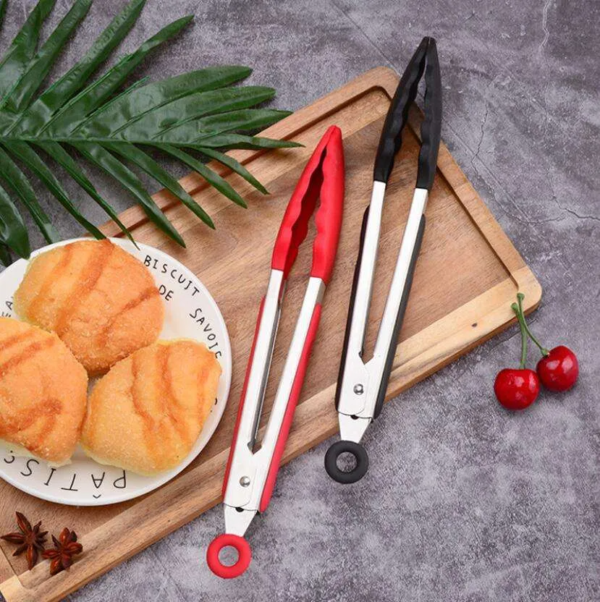 Kitchen Gadgets Silicone Food Tong Stainless Steel Non-Slip Cooking Clip - Image 5
