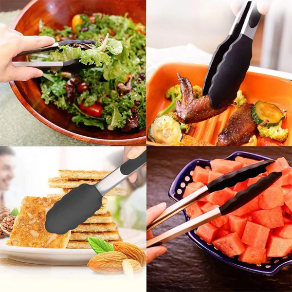 Kitchen Gadgets Silicone Food Tong Stainless Steel Non-Slip Cooking Clip - Image 7