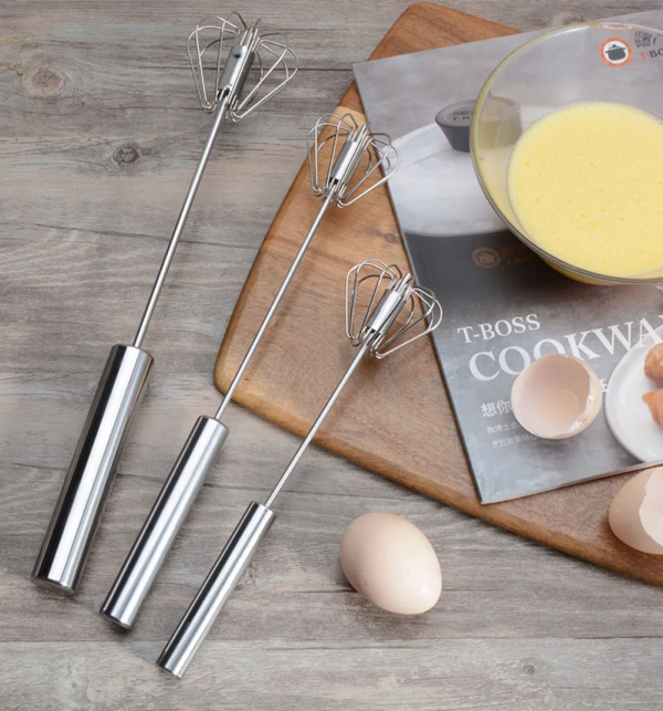 Stainless Steel Rotary Semi-Automatic Hand-Held Whisk Dough Mixer for Home Baking - Image 3