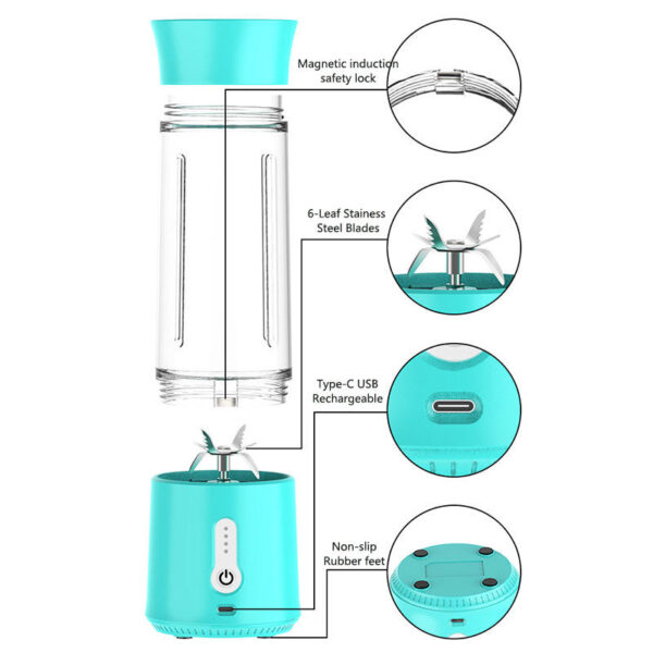 500ml BPA Free Personal Mini Portable USB Rechargeable Travel Smoothie Juicer Blender Hand Mixer Blender Portable Mini Blender - Image 3