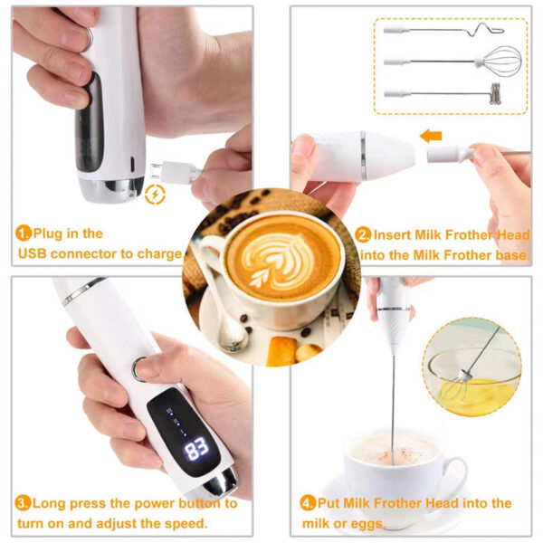 Electric Egg Mixer Detachable Head Milk Foam Machine With 3 Speed Coffee Foam Maker Automatic USB Milk Frother Set - Image 11