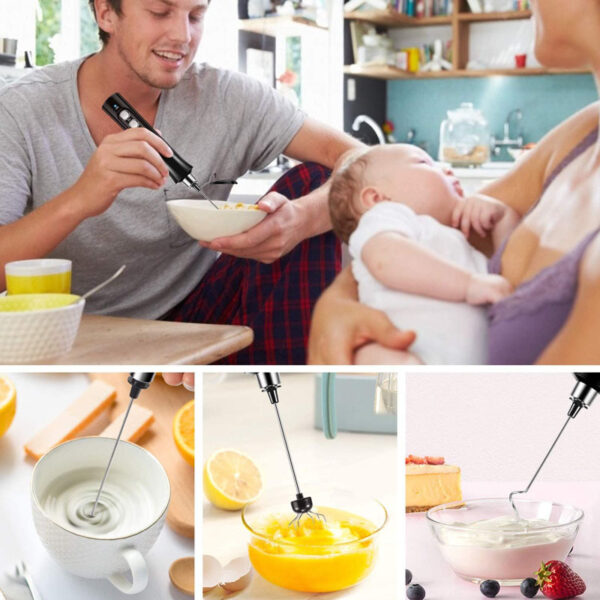 Milk Frother Handheld 3 Speeds Electric Milk Frother by USB Rechargeable with 3 Stainless Whisks - Image 8